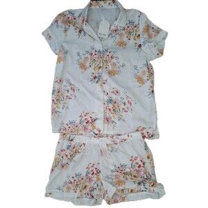 Seline Lounge 2 Piece Satin Pajama Shorts Set Size XL White Floral Print New